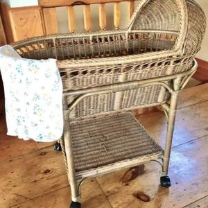 Baby vintage wicker bassinet, comes off stand.